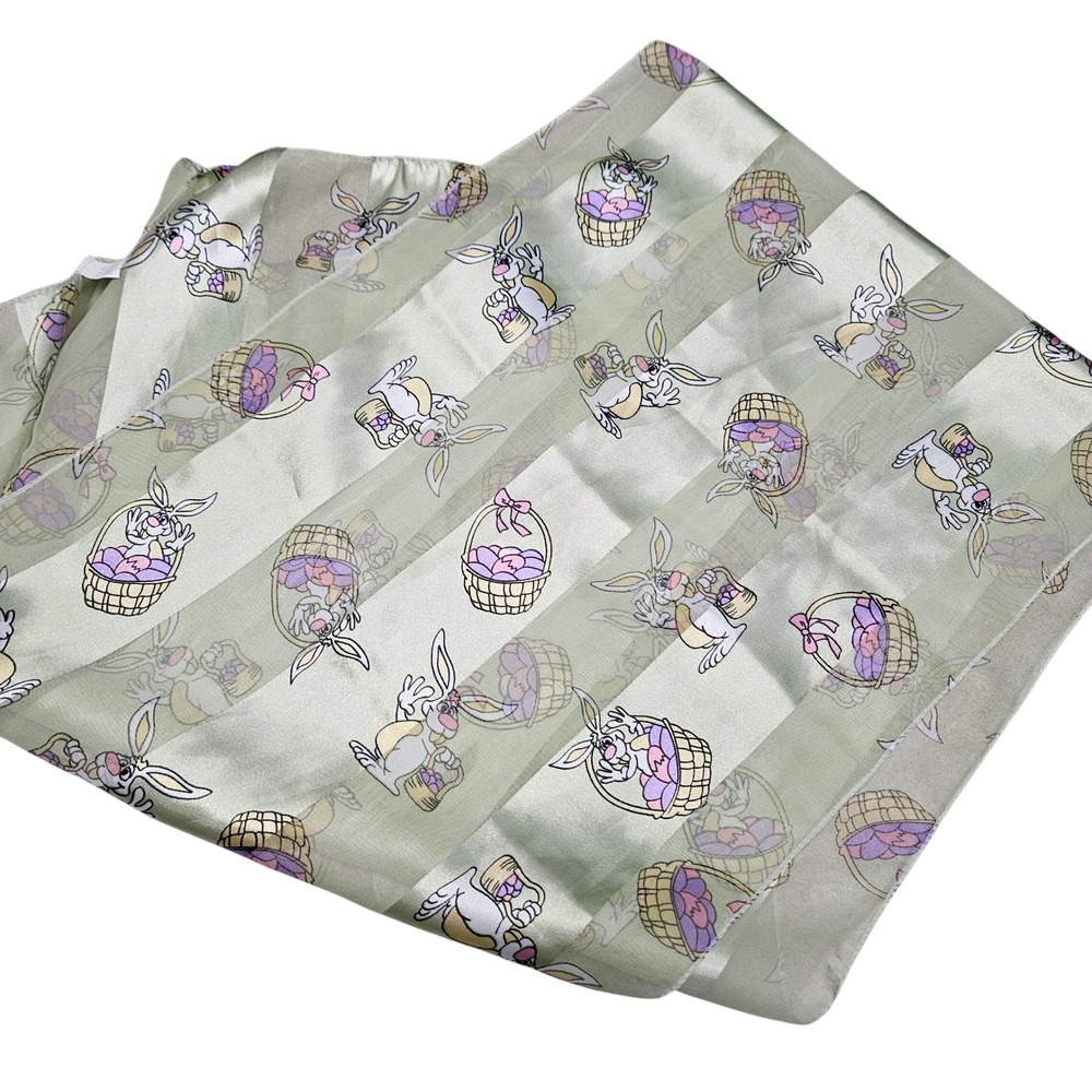 Easter Bunny Egg Basket Scarf Polyester Sage Green Spring Sheer Whimsical Womens